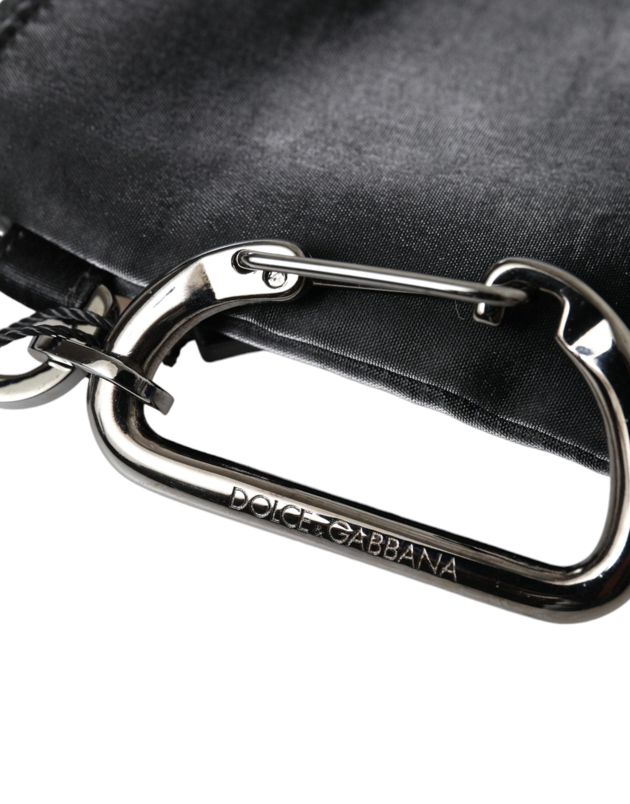 Dolce & Gabbana Black Nylon Logo Plaque Keychain Bag Clutch